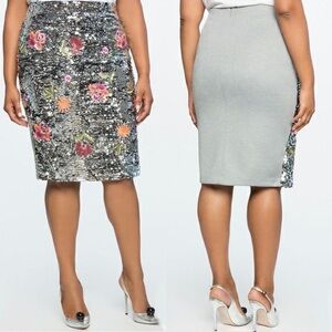 NWT Eloquii Sequined Floral Embroidered Knee-Length Pencil Skirt